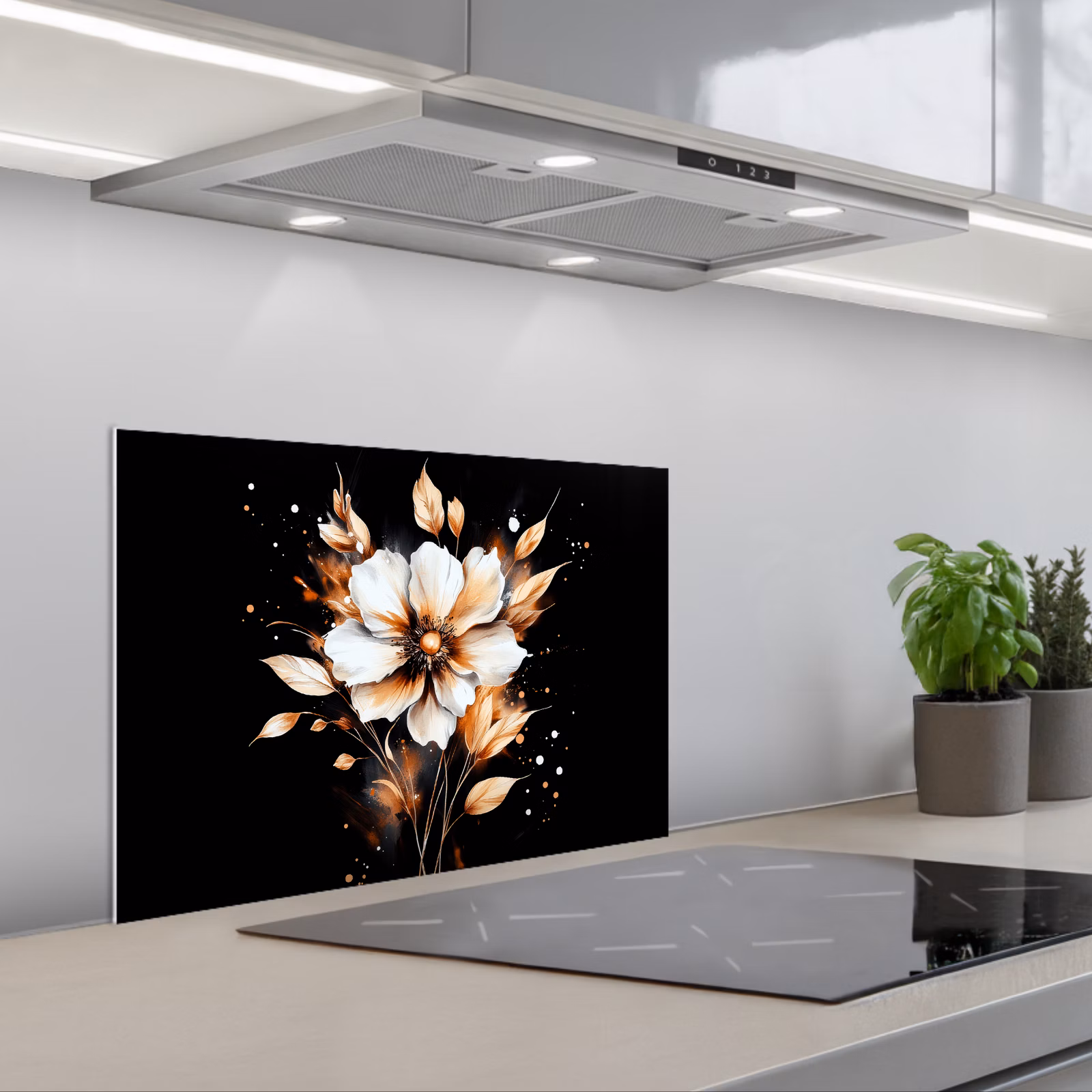 Salpicaderos de cocina - Flor - Pintura - Oro - Graffiti - Moderno — 1