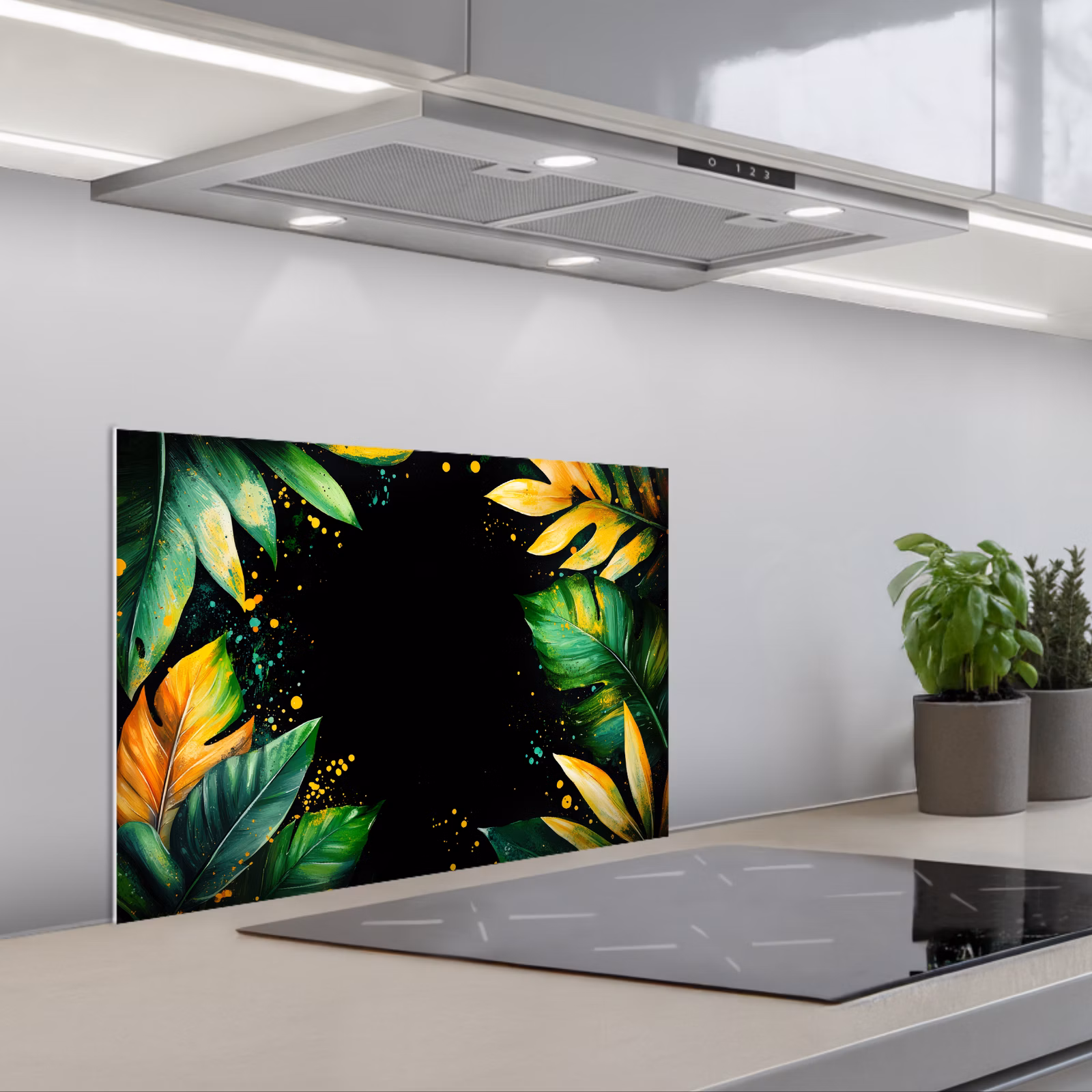 Salpicaderos de cocina - Hojas - Verde - Amarillo - Pintura - Selva — 1
