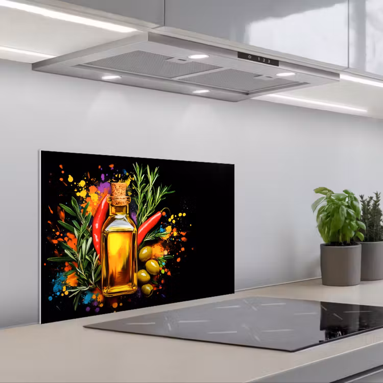 Salpicaderos de cocina - Aceite de oliva - Graffiti - Pimienta - Aceitunas - Moderno — 1