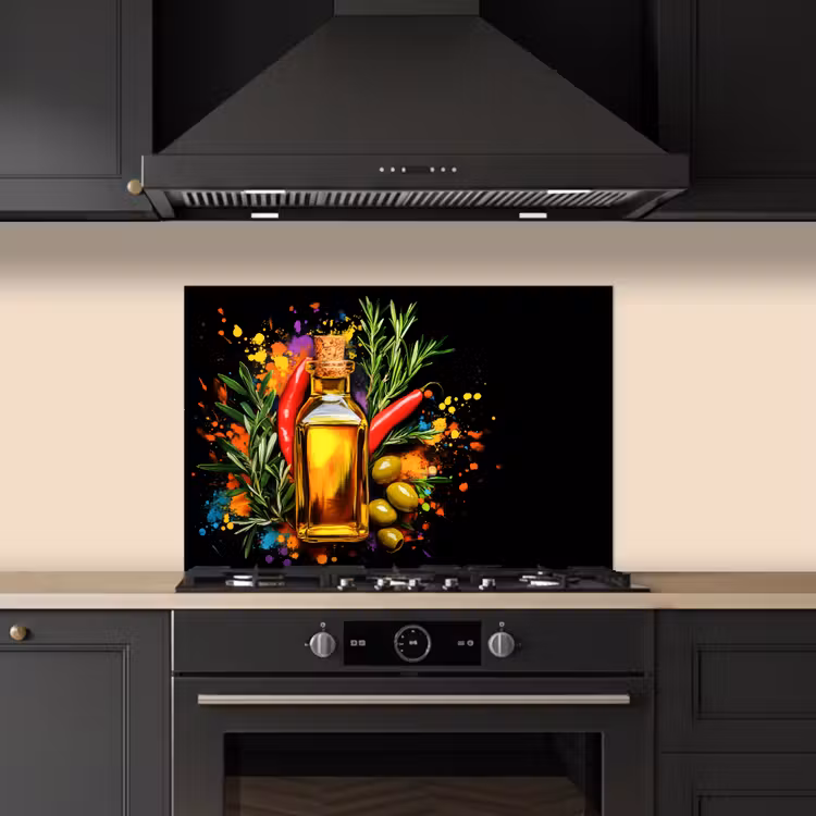 Salpicaderos de cocina - Aceite de oliva - Graffiti - Pimienta - Aceitunas - Moderno — 5