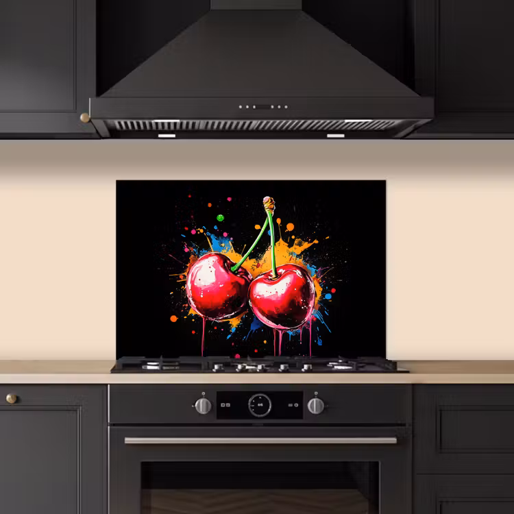 Salpicaderos de cocina - Cerezas - Fruta - Graffiti - Pintura - Abstracto - Moderno - Colorido — 5