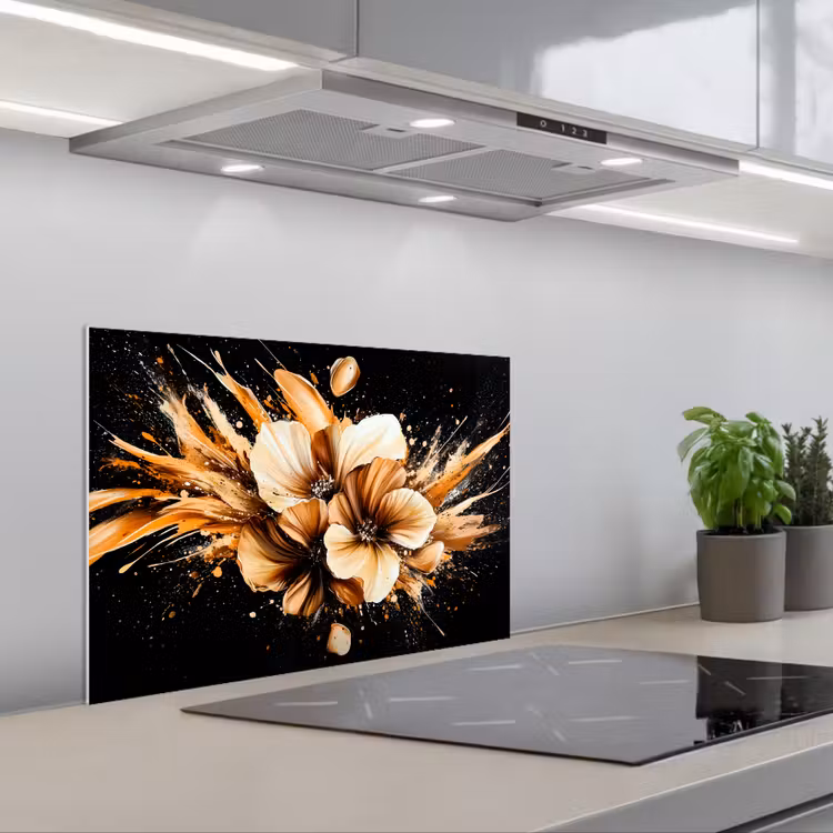 Salpicaderos de cocina - Flores - Oro - Graffiti - Negro - Abstracto — 1