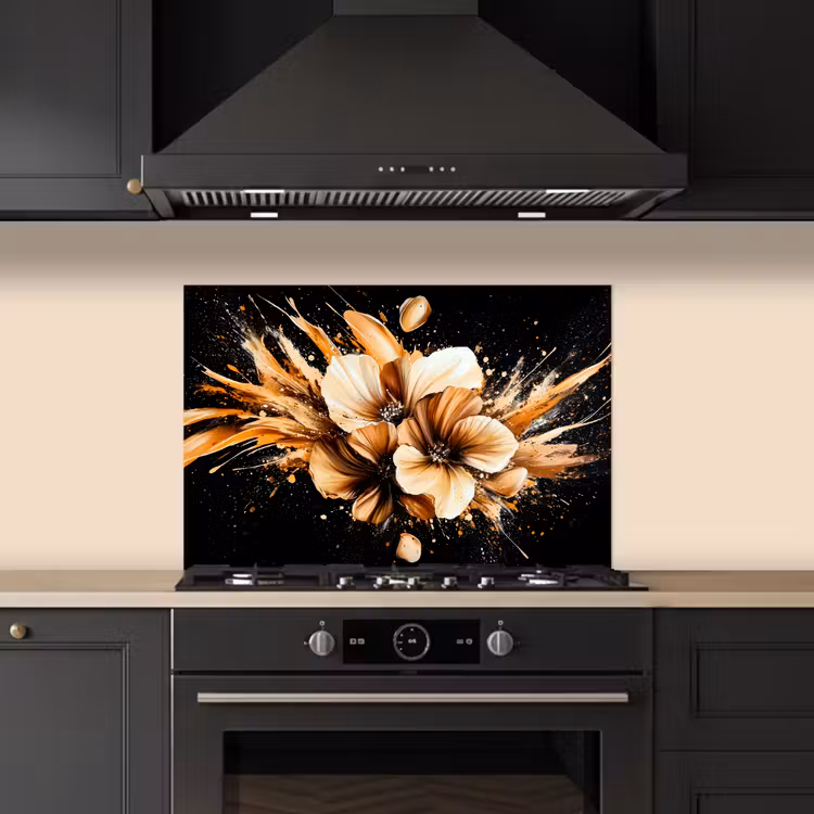 Salpicaderos de cocina - Flores - Oro - Graffiti - Negro - Abstracto — 5