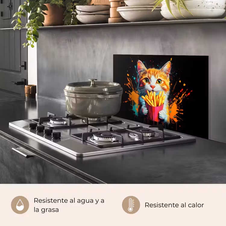 Salpicaderos de cocina - Gato - Comida - Patatas fritas - Graffiti - Abstracto — 2