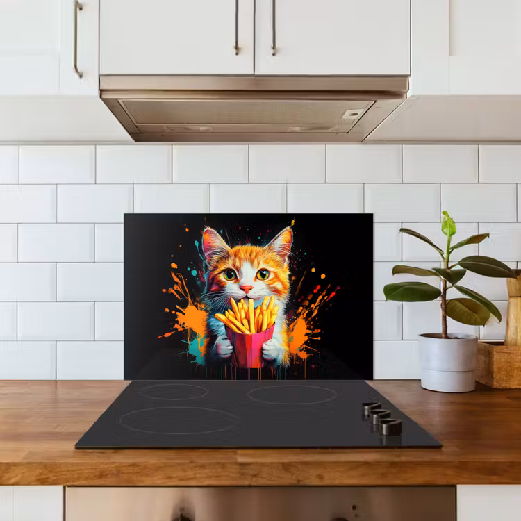 Salpicaderos de cocina - Gato - Comida - Patatas fritas - Graffiti - Abstracto — 3