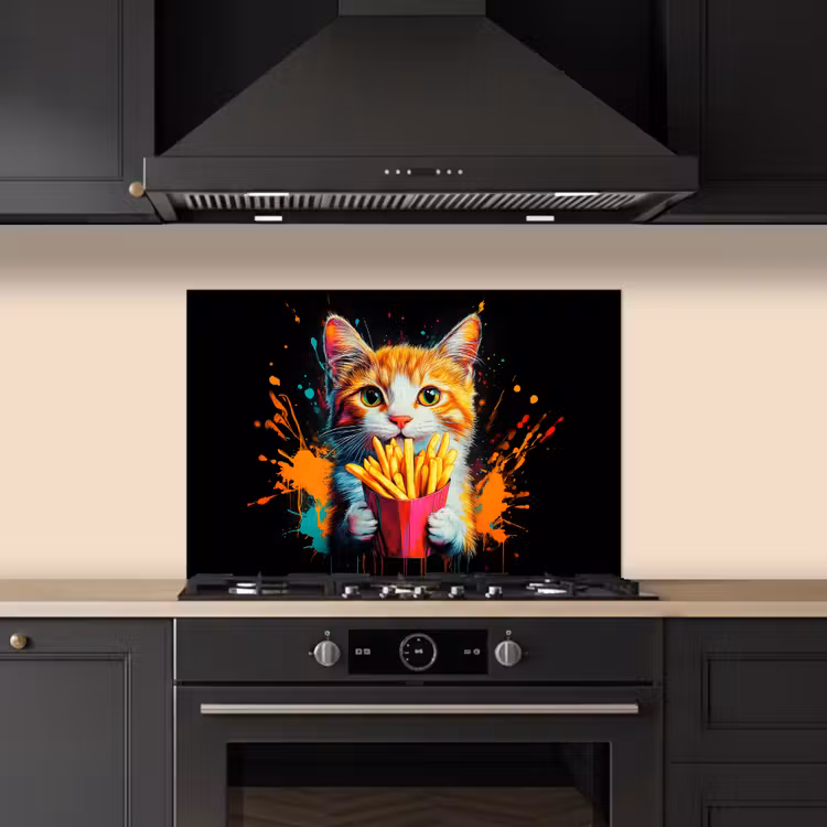 Salpicaderos de cocina - Gato - Comida - Patatas fritas - Graffiti - Abstracto — 5