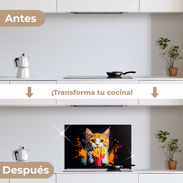 Salpicaderos de cocina - Gato - Comida - Patatas fritas - Graffiti - Abstracto — 7