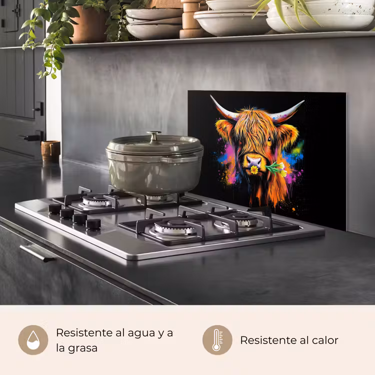 Salpicaderos de cocina - Highlander escocés - Graffiti - Colorido - Flor - Animales — 2