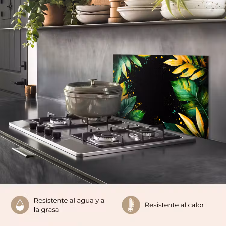 Salpicaderos de cocina - Hojas - Verde - Amarillo - Pintura - Selva — 2