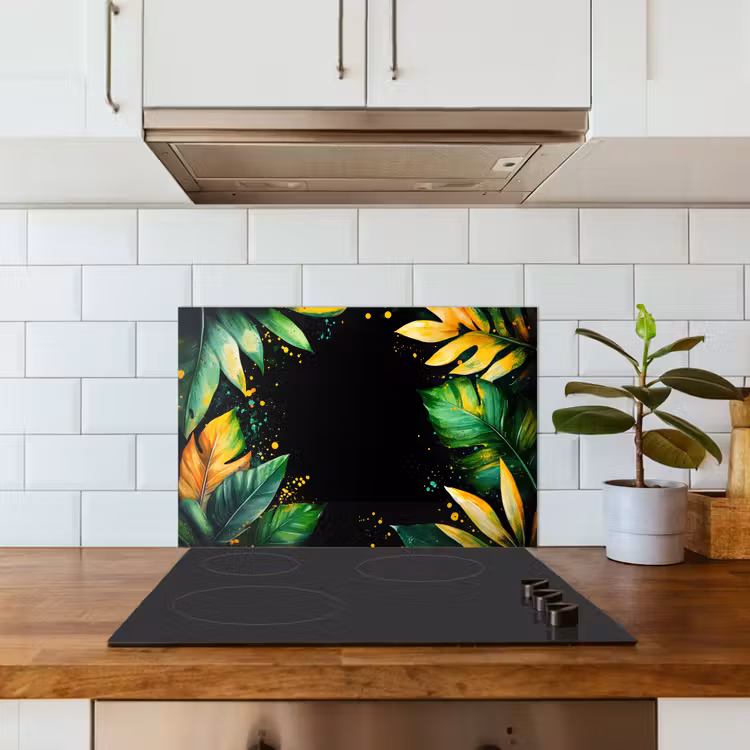 Salpicaderos de cocina - Hojas - Verde - Amarillo - Pintura - Selva — 3