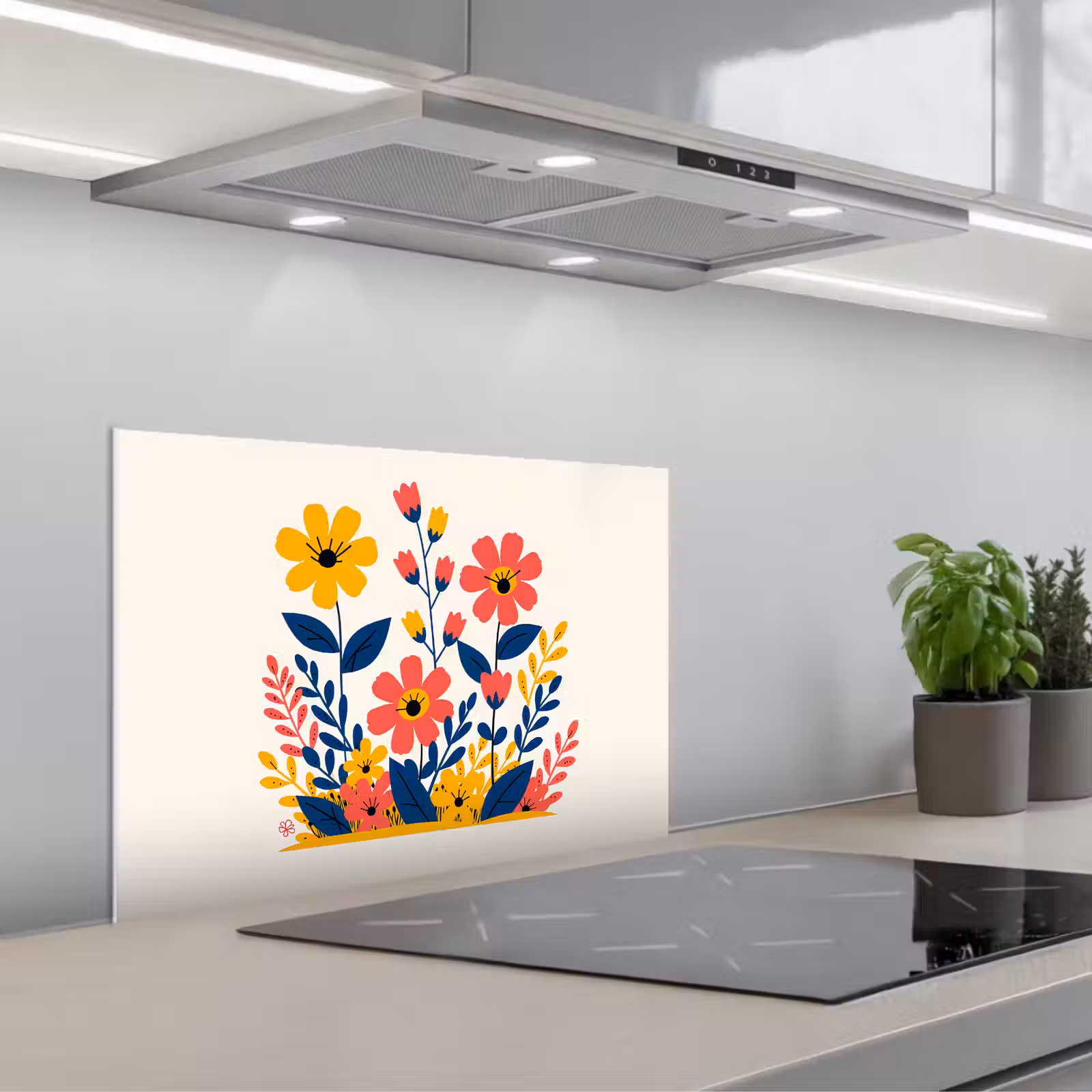 Salpicaderos de cocina - Ilustración - Flores - Hojas - Rosa — 1