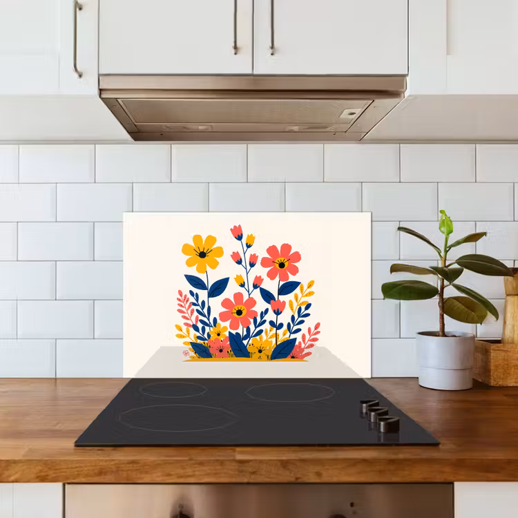 Salpicaderos de cocina - Ilustración - Flores - Hojas - Rosa — 3