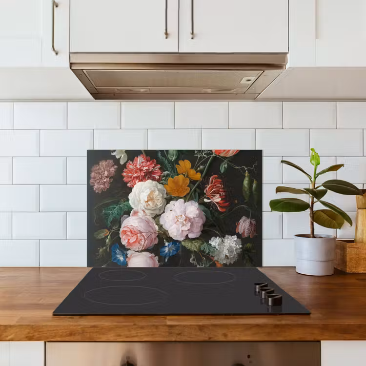 Salpicaderos de cocina - Naturaleza muerta con flores en un jarrón de cristal - Pintura de Jan Davidsz. de Heem — 3