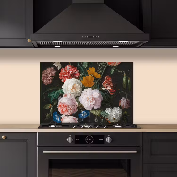 Salpicaderos de cocina - Naturaleza muerta con flores en un jarrón de cristal - Pintura de Jan Davidsz. de Heem — 5