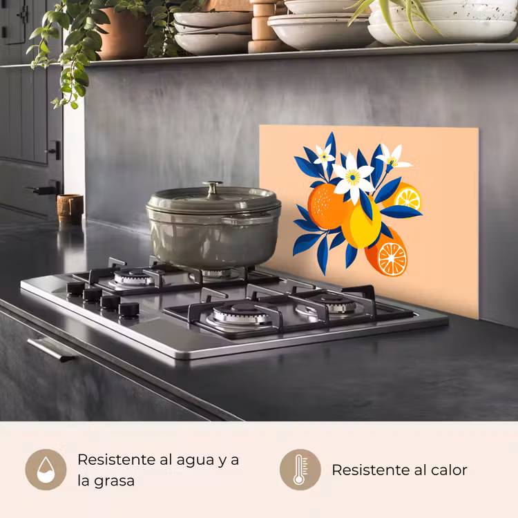 Salpicaderos de cocina - Ilustración - Naranjas - Azul oscuro - Flores — 2