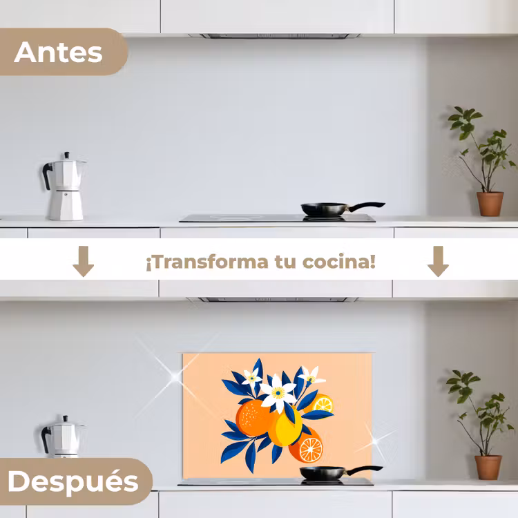 Salpicaderos de cocina - Ilustración - Naranjas - Azul oscuro - Flores — 7