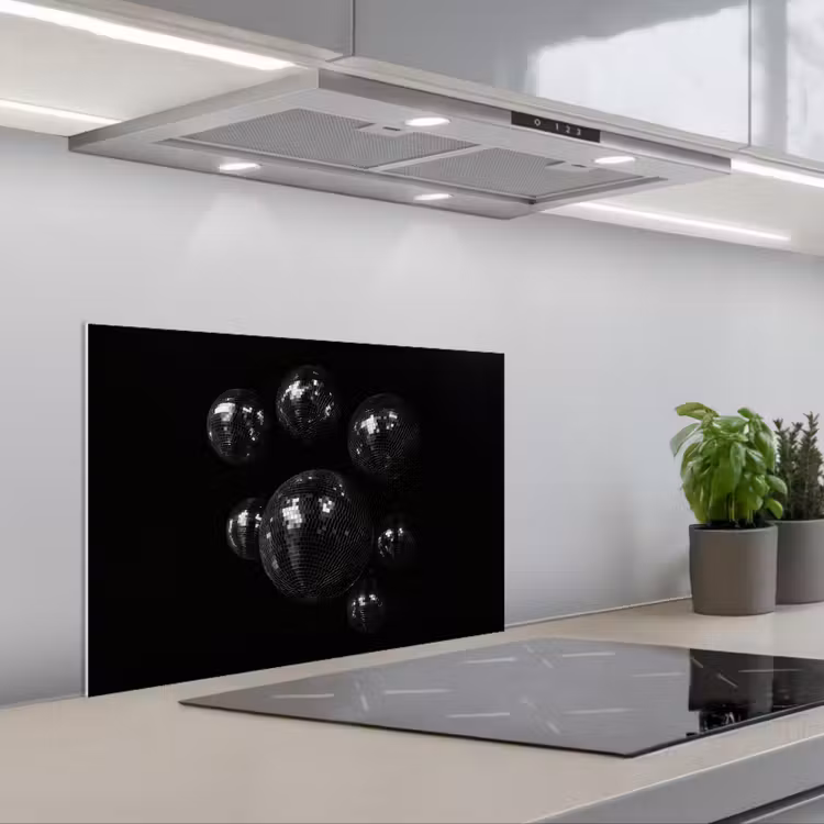 Salpicaderos de cocina - Bolas de discoteca - Minimalista - Negro — 1