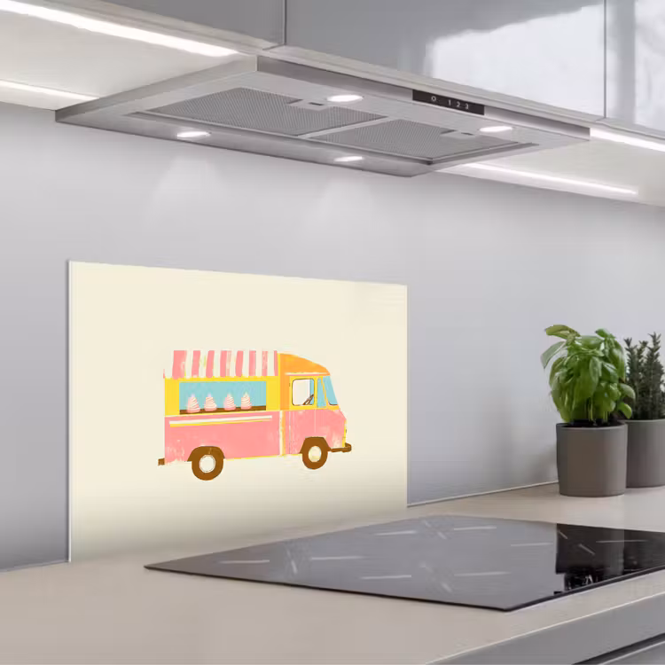 Salpicaderos de cocina - Carrito de helados - Retro - Helados suaves - Rosa — 1