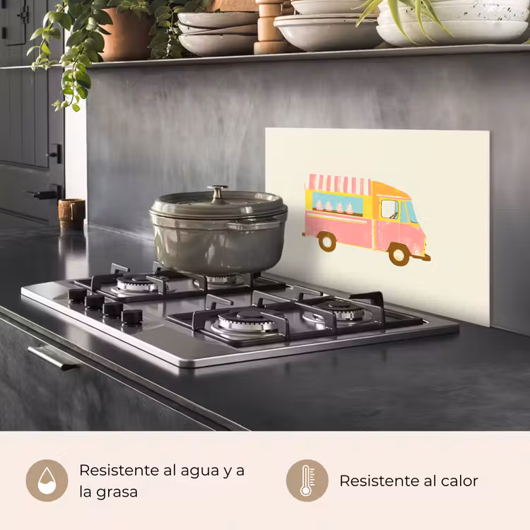 Salpicaderos de cocina - Carrito de helados - Retro - Helados suaves - Rosa — 2