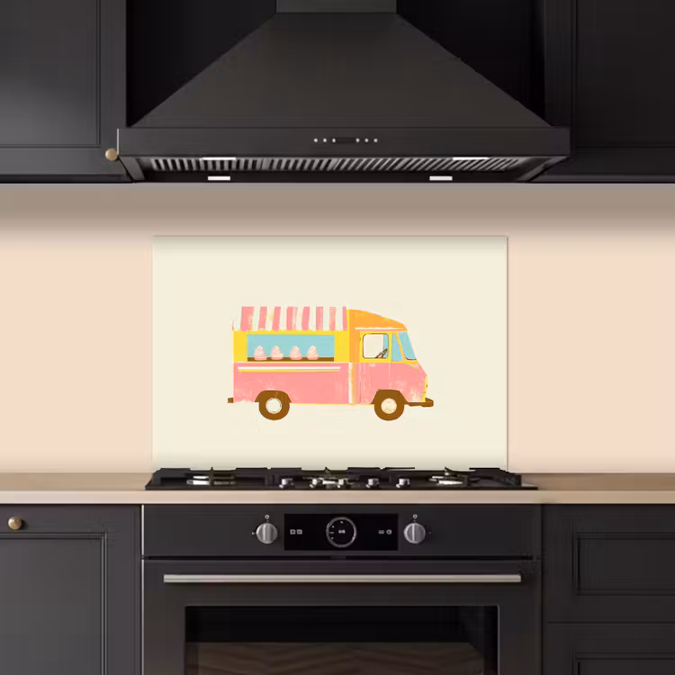 Salpicaderos de cocina - Carrito de helados - Retro - Helados suaves - Rosa — 5