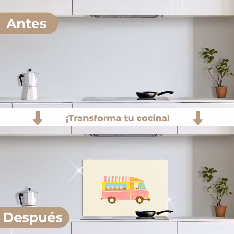 Salpicaderos de cocina - Carrito de helados - Retro - Helados suaves - Rosa — 7