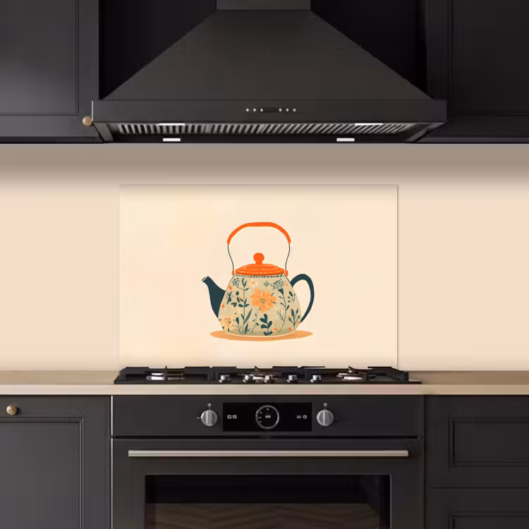 Salpicaderos de cocina - Naranja - Tetera - Flores - Hojas — 5
