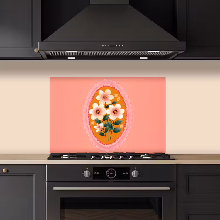 Salpicaderos de cocina - Ilustración - Flores - Borde - Rosa — 5
