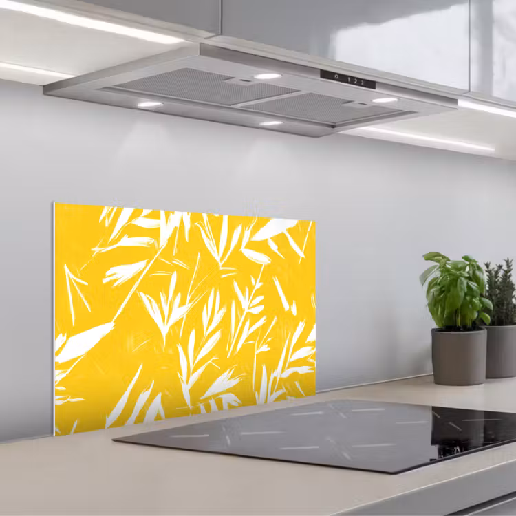 Salpicaderos de cocina - Abstracto - Hojas - Amarillo - Pinceladas — 1