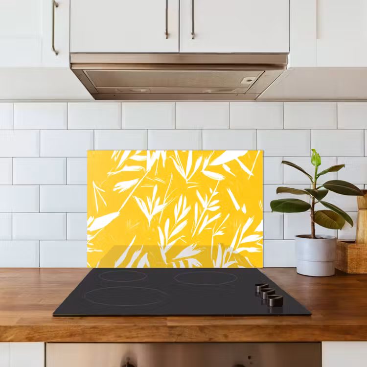 Salpicaderos de cocina - Abstracto - Hojas - Amarillo - Pinceladas — 3