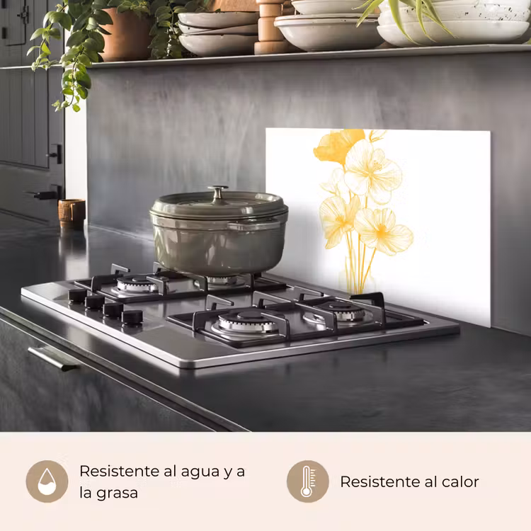 Salpicaderos de cocina - Dibujo lineal - Flores - Amarillo - Jarrón — 2