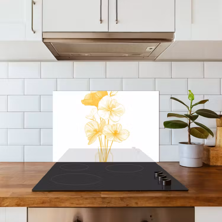 Salpicaderos de cocina - Dibujo lineal - Flores - Amarillo - Jarrón — 3