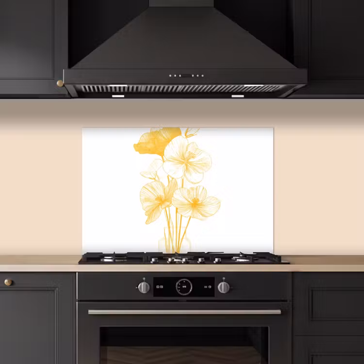 Salpicaderos de cocina - Dibujo lineal - Flores - Amarillo - Jarrón — 5