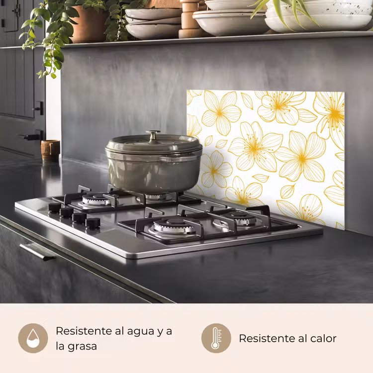 Salpicaderos de cocina - Flores - Patrón - Ilustración - Amarillo — 2