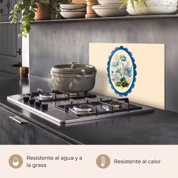 Salpicaderos de cocina - Lista - Flores - Azul claro - Ilustración — 2