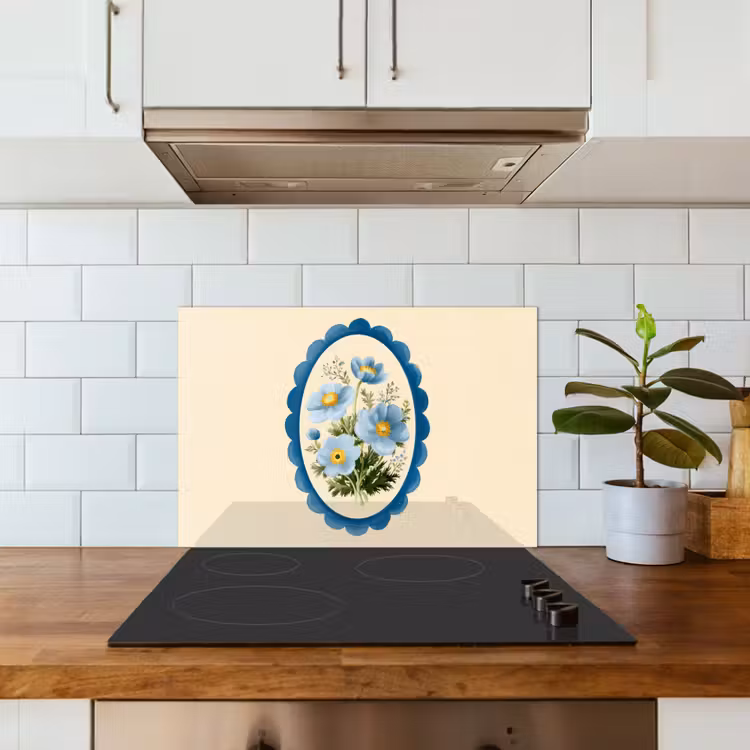 Salpicaderos de cocina - Lista - Flores - Azul claro - Ilustración — 3