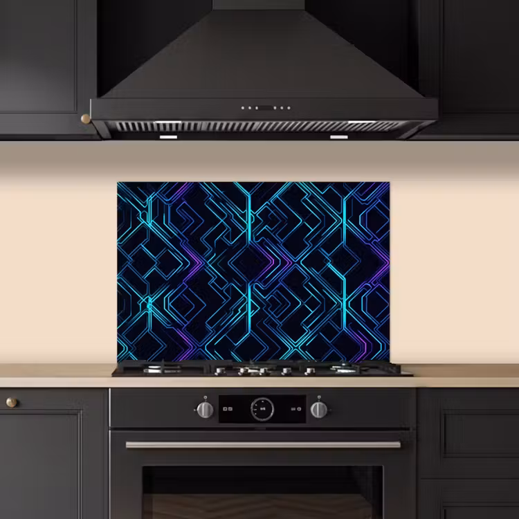 Salpicaderos de cocina - Juego - Formas ajedrezadas - Abstracto - Neón - Morado — 5