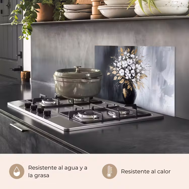 Salpicaderos de cocina - Flores - Blanco - Jarrón - Abstracto — 2