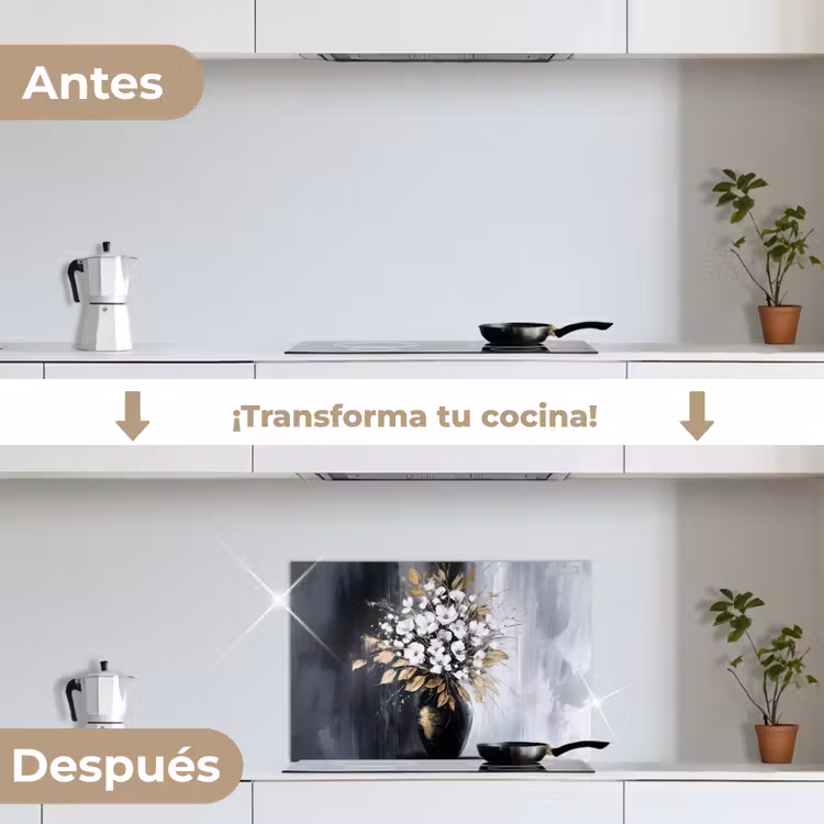 Salpicaderos de cocina - Flores - Blanco - Jarrón - Abstracto — 7