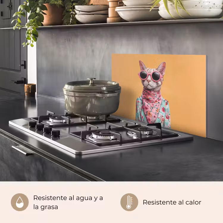 Salpicaderos de cocina - Gafas de sol - Gato - Pañuelo - Flores — 2