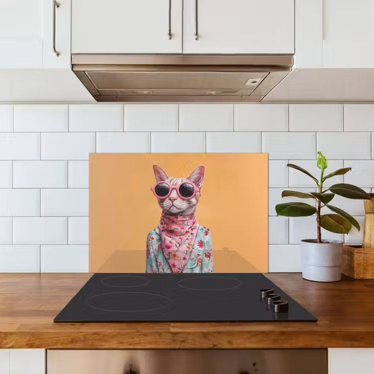 Salpicaderos de cocina - Gafas de sol - Gato - Pañuelo - Flores — 3