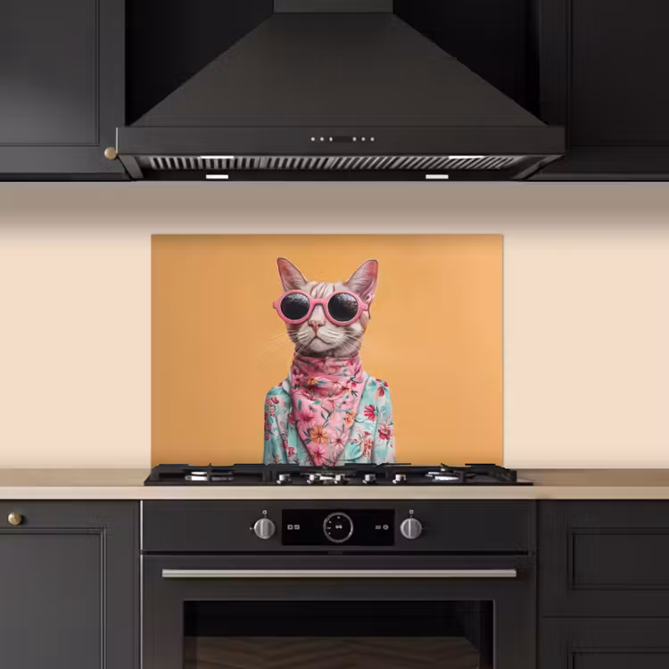 Salpicaderos de cocina - Gafas de sol - Gato - Pañuelo - Flores — 5