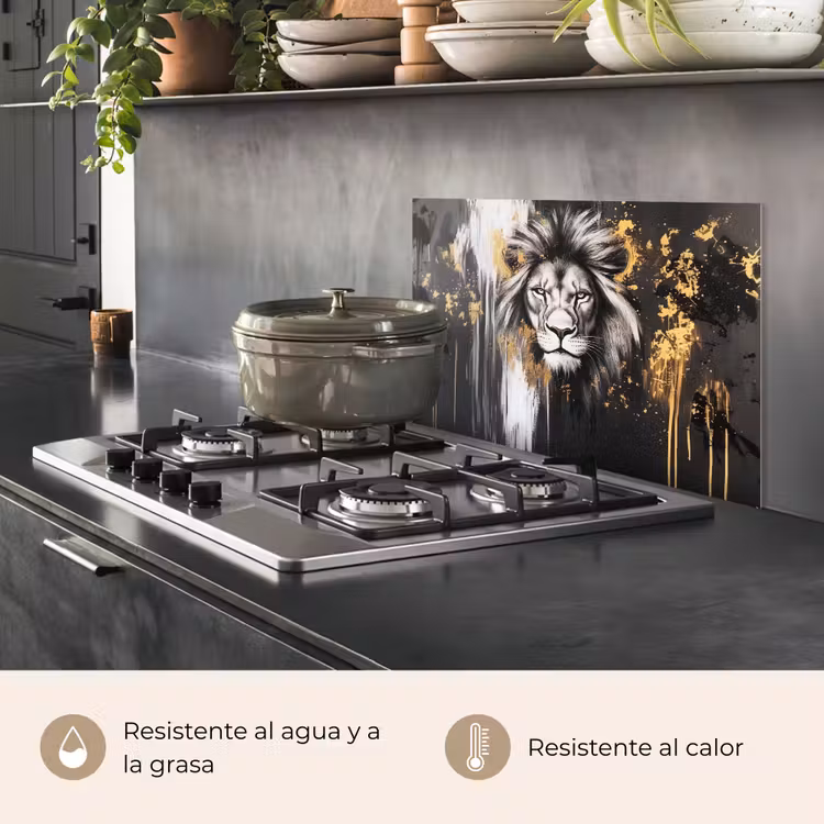Salpicaderos de cocina - León - Retrato - Salpicaduras de pintura - Gris — 2