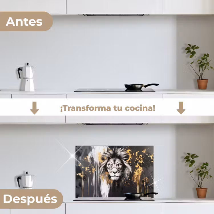 Salpicaderos de cocina - León - Retrato - Salpicaduras de pintura - Gris — 7