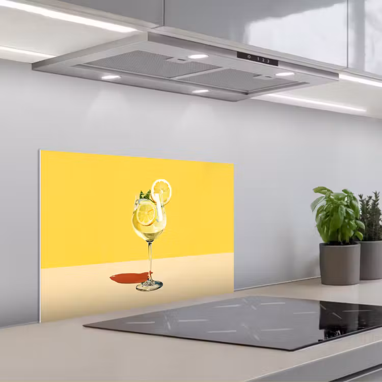 Salpicaderos de cocina - Copa de vino - Limón - Amarillo - Minimalista — 1