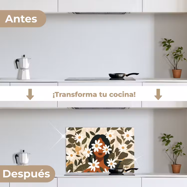 Salpicaderos de cocina - Ilustración - Mujer - Margaritas - Blanco — 7