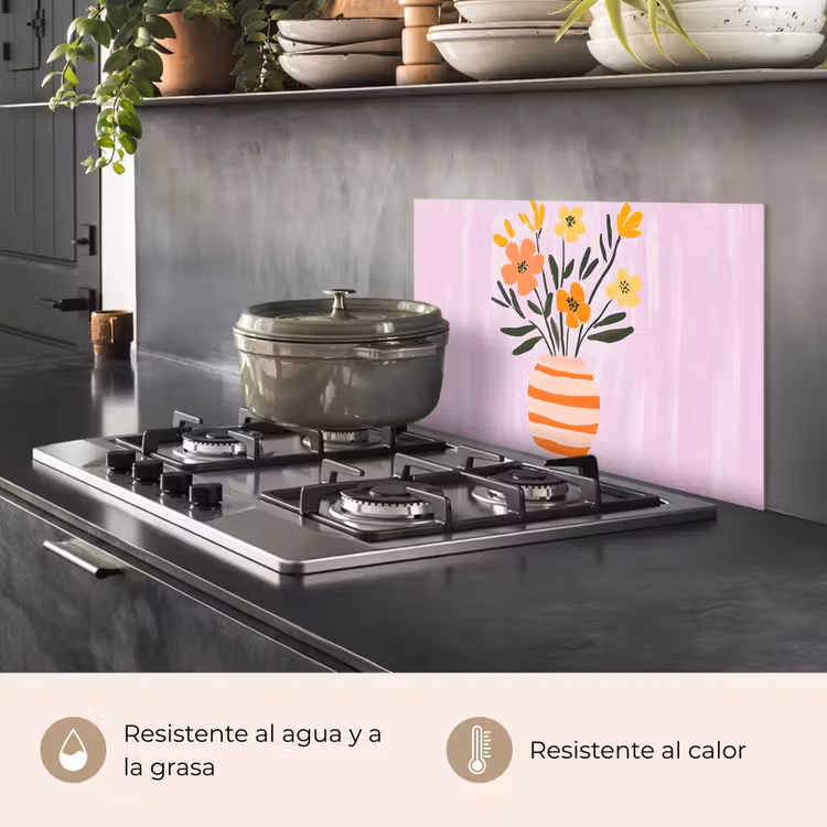 Salpicaderos de cocina - Jarrón - A rayas - Flores - Naranja — 2
