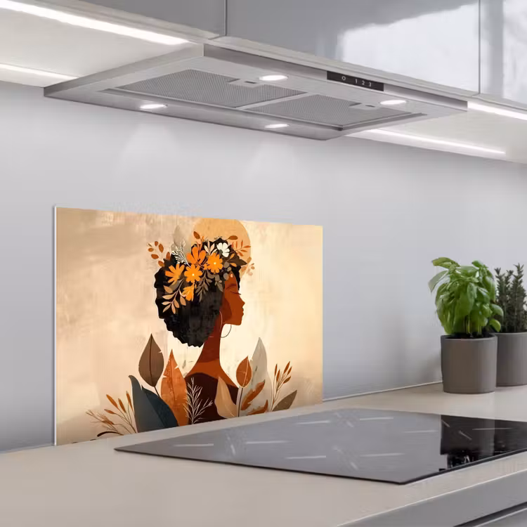 Salpicaderos de cocina - Mujer - Rizos - Flores - Beige — 1