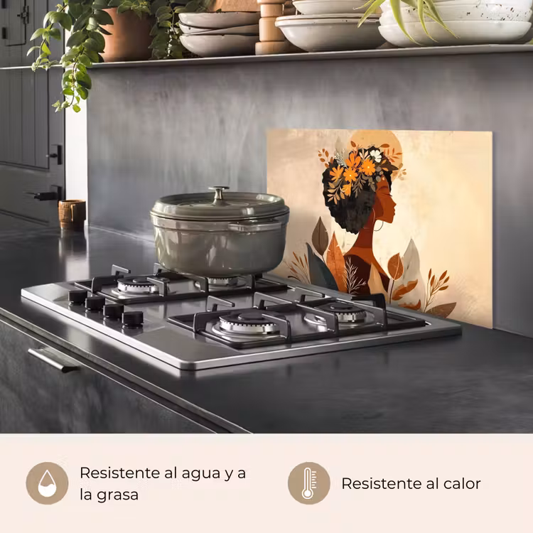 Salpicaderos de cocina - Mujer - Rizos - Flores - Beige — 2