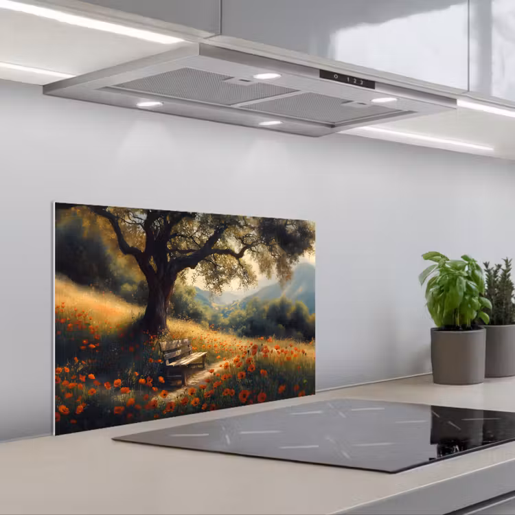 Salpicaderos de cocina - Banco - Árbol - Amapolas - Colinas — 1