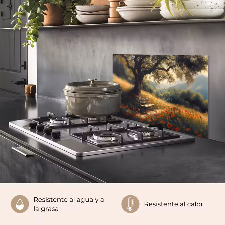 Salpicaderos de cocina - Banco - Árbol - Amapolas - Colinas — 2